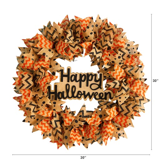 30" Halloween Burlap Ribbon Wreath